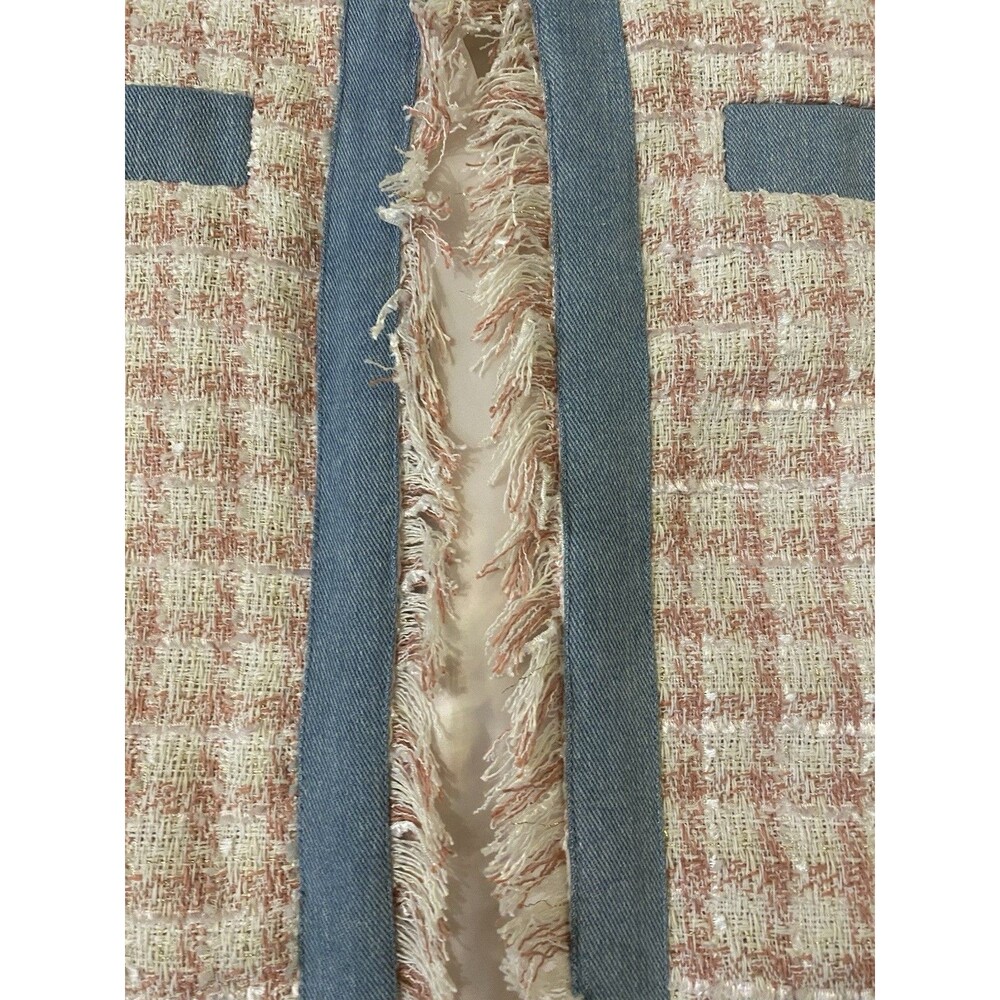 Venus Pink & Pastel Blue Tweed Fringe Open Front Longline Jacket Size 14 - Picture 2 of 16